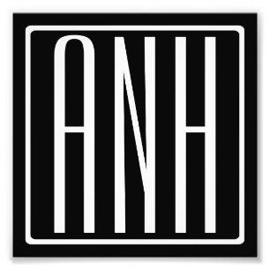 Impression Photo Gras moderne 3 initiales Monogramme   Blanc sur no