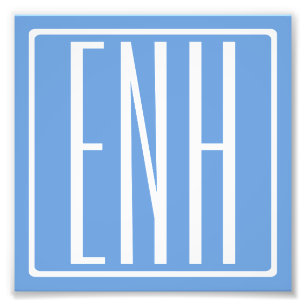 Impression Photo Gras moderne 3 initiales Monogramme   Bleu doux