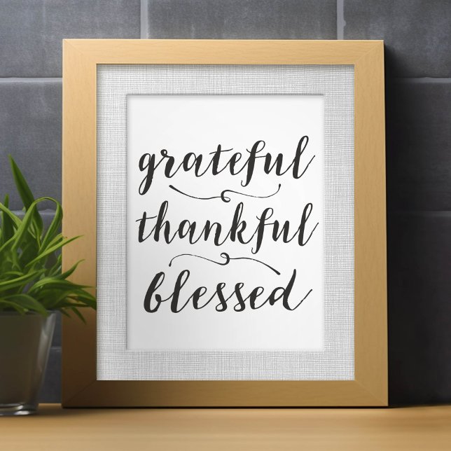 Impression Photo Grateful Thankful Blessé Script rustique (Small poster)
