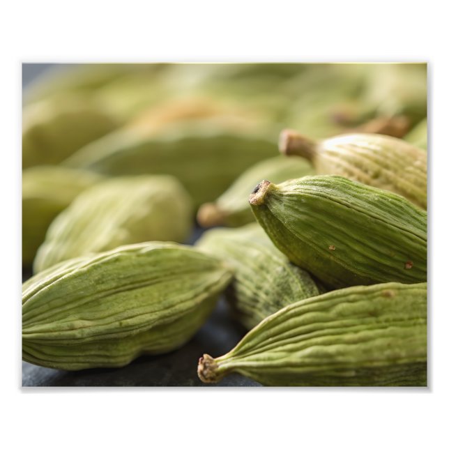 Impression Photo Green Cardamom Pods Macro Zoom Aromatic Spice Text (Devant)