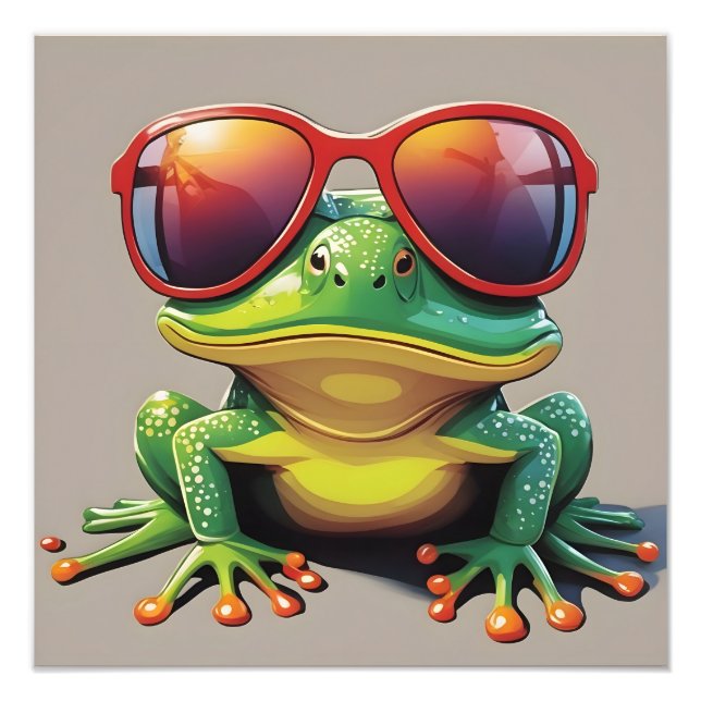 Impression Photo Grenouille drôle avec lunettes de soleil (Devant)