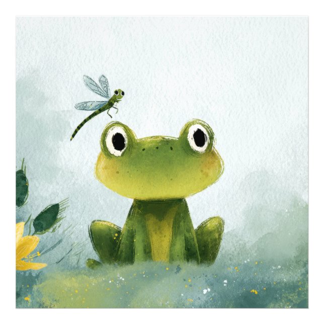 Impression Photo Grenouille et Libellule Mignonnes – Illustration D (Devant)