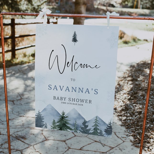 Impression Photo Grey Wilderness Winter Baby Shower Welcome Sign (Mountain Welcome Sign, Pine Tree Welcome Sign, Baby Shower Welcome Sign, Winter Baby Shower Welcome)