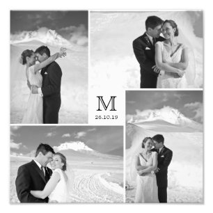 Impression Photo Grille élégante Carré blanc Monogramme 4 Mariage p