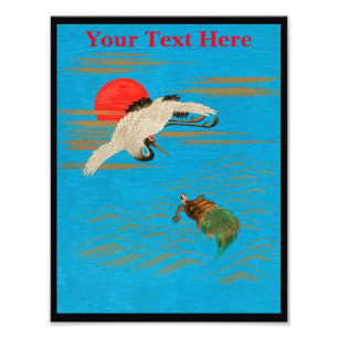 Impression Photo Grue de Sarus survolant la tortue dans la mer