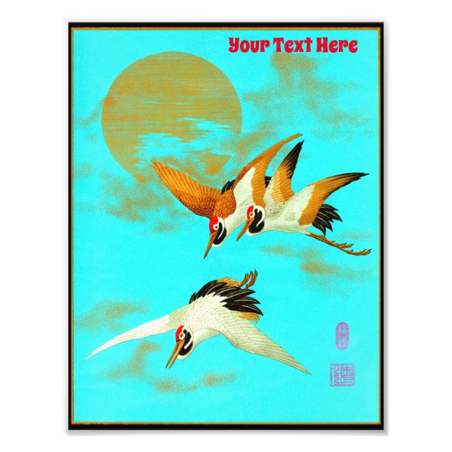 Impression Photo Grue de trois sarus devant la lune (Devant)