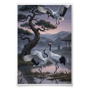Impression Photo Grues sous les pins esthétique orientale Fleece