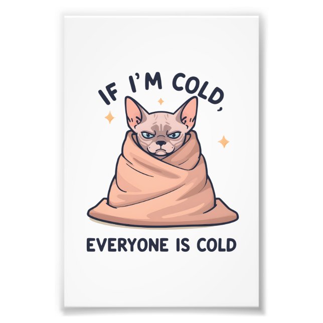 Impression Photo Grumpy Sphynx Cat Cold Humor Cartoon Art (Devant)