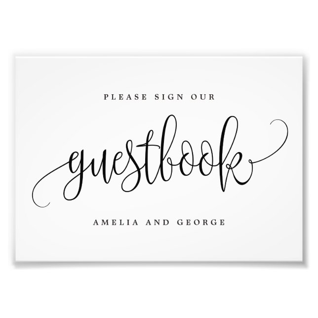 Impression Photo Guestbook Sign Choose Your Size Lovely Calligraphy (Devant)