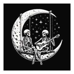 Impression Photo Guitare de lune de couple de squelettes