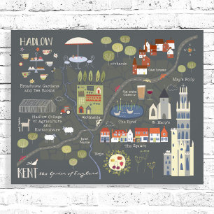 Impression Photo Hadlow, Kent Illustré English Village Map