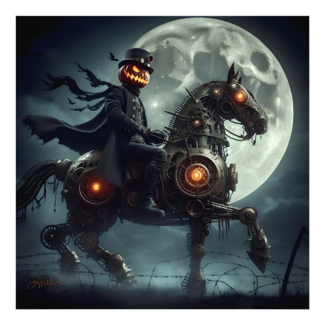 Impression Photo Halloween Steampunk Horseman sans tête (Devant)