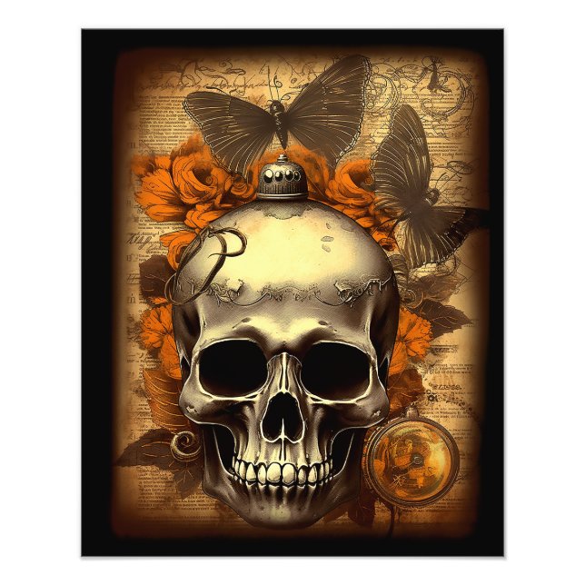 Impression Photo Halloween vintage Crâne shabby Éffrayant Decoupage (Devant)