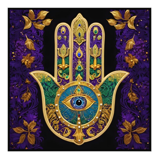 Impression Photo Hamsa Troisième Œil Orné en Or (Devant)