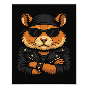 Impression Photo Hamster Biker Rider Veste en cuir Attitude