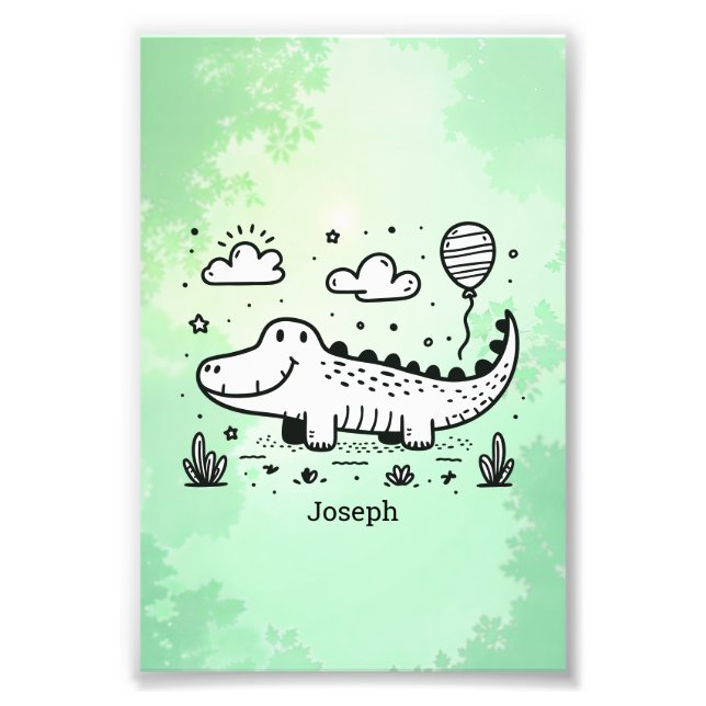 Impression Photo Happy Alligator avec ballon - Cute Nursery Art (Devant)
