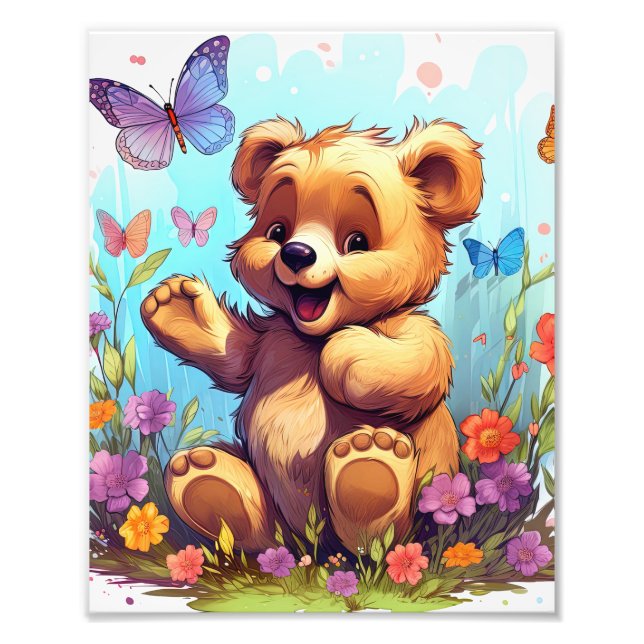 Impression Photo Happy Bear avec Papillon et Fleur (Devant)