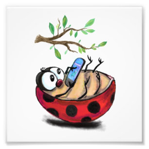 Impression Photo Happy Little Ladybug avec téléphone - Dessin de de