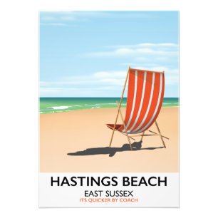 Impression Photo Hastings Beach, East Sussex affiche de voyage vint
