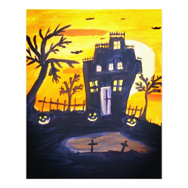 Impression Photo Haunted House Halloween aquarelle (Devant)
