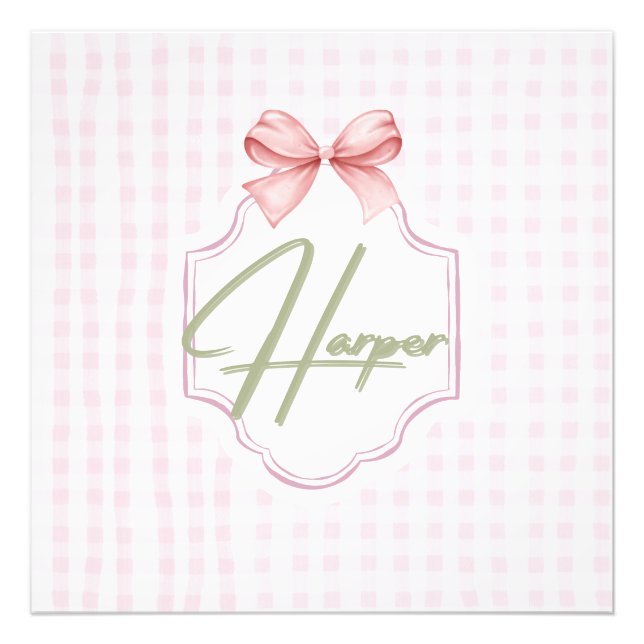 Impression Photo Hazel personnalisé Baby Girl Nursery Bow&En vichy (Devant)