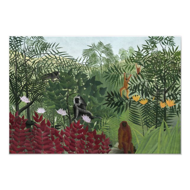 Impression Photo Henri Rousseau - Forêt tropicale avec singes (Devant)