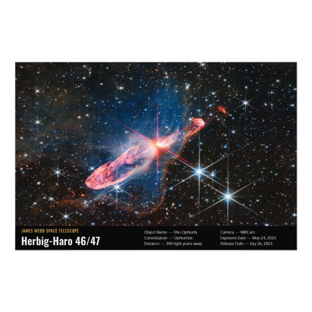 Impression Photo Herbig-Haro 46/47 Webb Space Telescope Image Info (Devant)