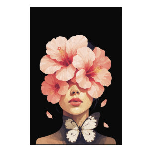 Impression Photo Hibiscus & Papillon – Floral Botanique Moderne