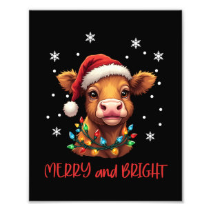 Impression Photo Highland Baby Cow Lumières de Noël