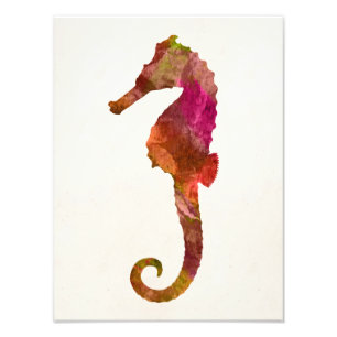Impression Photo Hippocampe Aquarelle Silhouette Cheval de mer rose