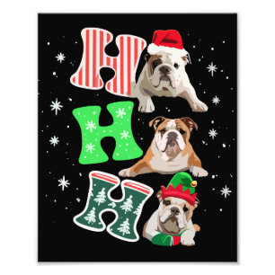 Impression Photo Ho Ho Ho Santa en Anglais Bouledogue Renne de Noël
