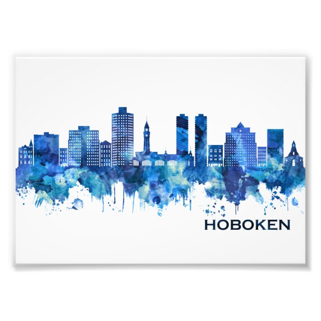 Impression Photo Hoboken New Jersey Skyline Blue (Devant)