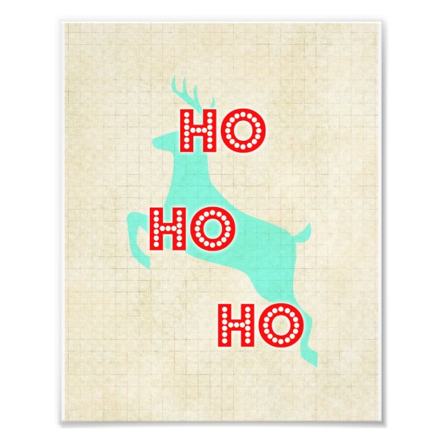 Impression Photo hohoho renne rouge bleu vintage Noël (Devant)