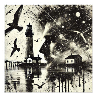 Impression Photo Homme à double exposition avec phare et mouette