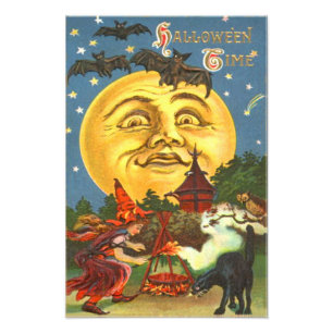 Impression Photo Homme Dans La Lune Chat Noir Sorcière Chauve-Souri