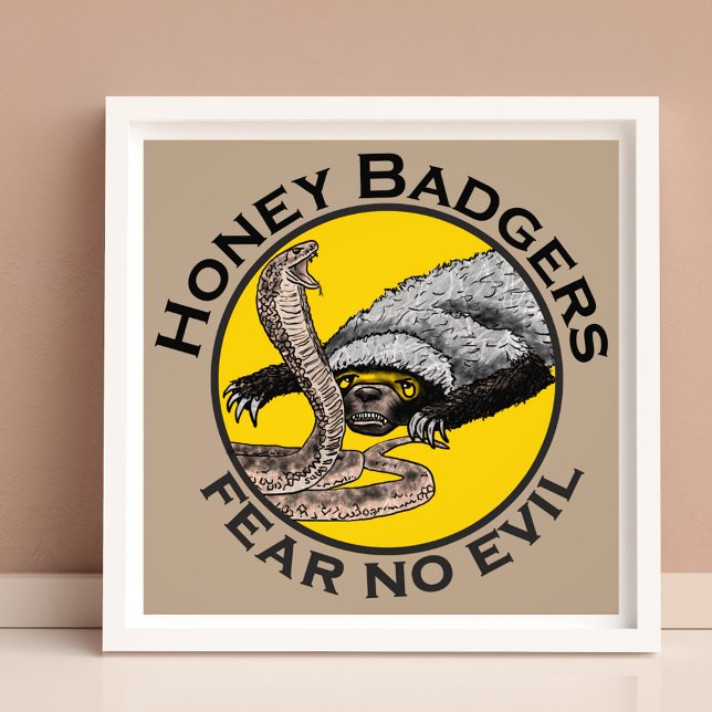 Impression Photo Honey Badgers ne crains pas mal Jaune effrayant An (Honey badger and snake fearless badass wild animal art with quote honey badgers fear no evil)