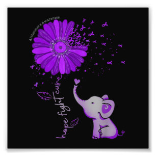 Impression Photo Hope Fight Cute Elephant Alzheimer's Purple Ribbon