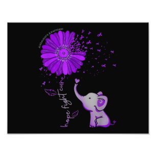 Impression Photo Hope Fight Cute Elephant Alzheimer's Purple Ribbon