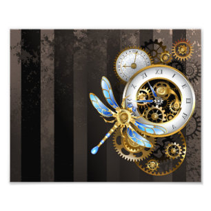 Impression Photo Horloge à vapeur avec libellule mécanique