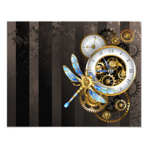 Impression Photo Horloge à vapeur avec libellule mécanique