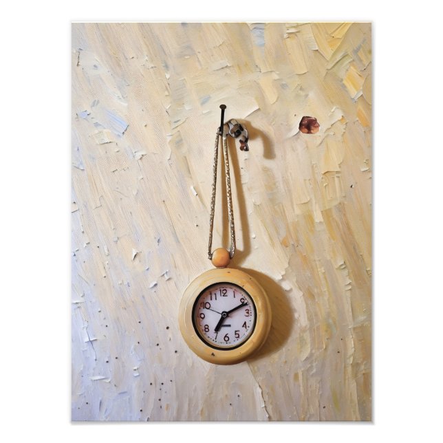 Impression Photo Horloge en bois rustique accrochée à la texture ru (Devant)