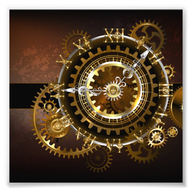 Impression Photo Horloge Steampunk avec des engrenages anciens (Devant)