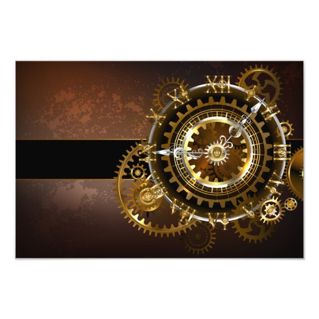 Impression Photo Horloge Steampunk avec des engrenages anciens (Devant)