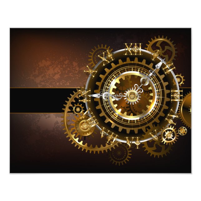 Impression Photo Horloge Steampunk avec engrenages antiques (Devant)