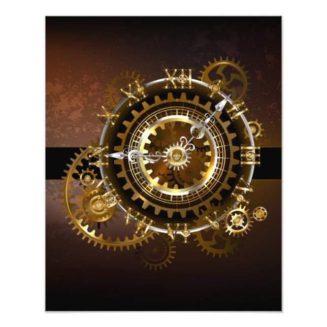 Impression Photo Horloge Steampunk avec engrenages antiques (Devant)