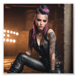 Impression Photo Hot Punk Tattoo Girl en cuir dans Dance Studio