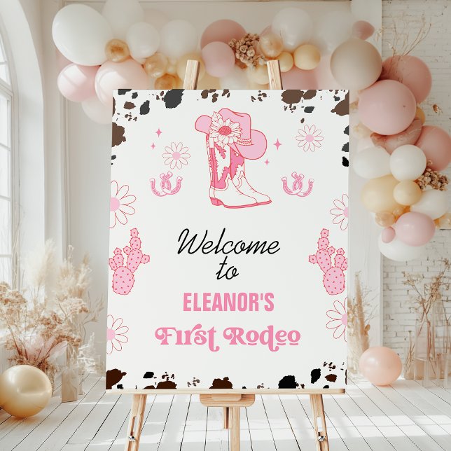 Impression Photo Hot rose Premier Rodéo 1er Anniversaire Affiche de (Girls Hot Pink First Rodeo 1st Birthday Welcome Sign, Cowgirl 1st Rodeo Birthday Party Welcome Sign)
