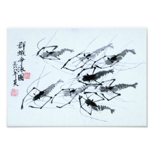 Impression Photo "Huit crevettes" dans la peinture chinoise d'encre