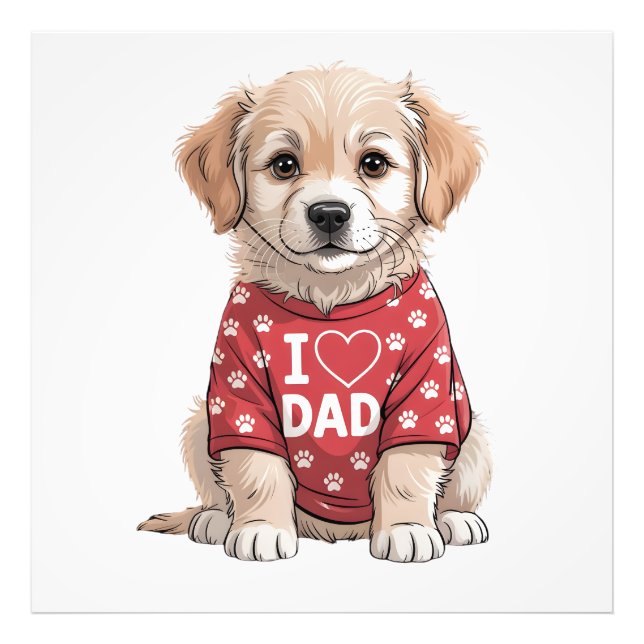 Impression Photo I Love Dad Cute Puppy Dog with Paw Prints (Devant)