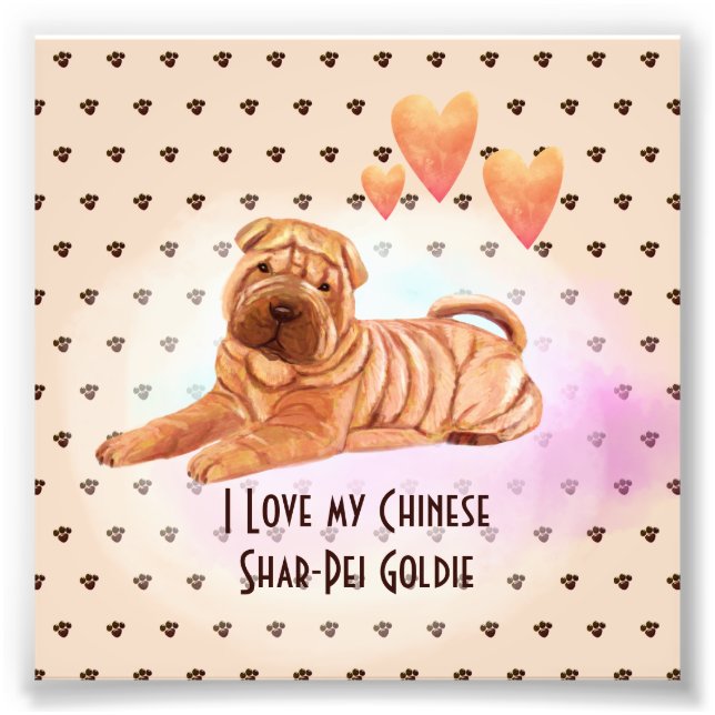 Impression Photo I Love My Chinese Shar-Pei Nom Dessin Personnalisé (Devant)